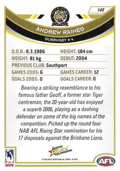 2006 Select AFL Supreme #145 Andrew Raines Back